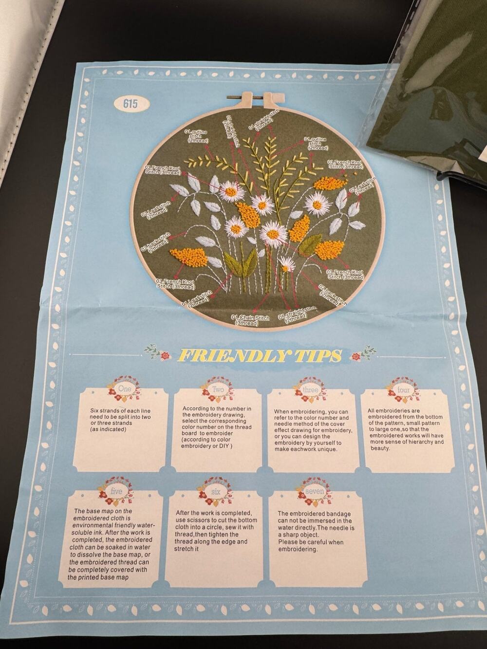 New Embroidery Kit - White & Yellow Wildflowers, No. 615